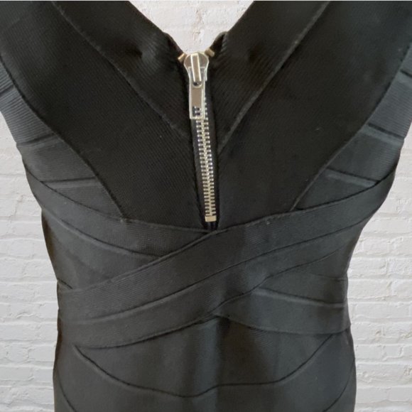 VENUS -- Bandage Dress, Black, Shoulder Straps, Zip Back, Knee Length, Stretchy - Picture 9 of 16